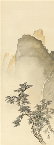 仙山懸瀑・東方朔・白雲寄峯三幅対 Mountain and Waterfall